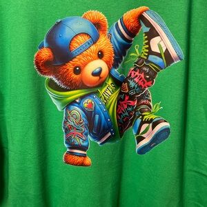 Gildan Green Tee with Hip Hop Bear Graphic